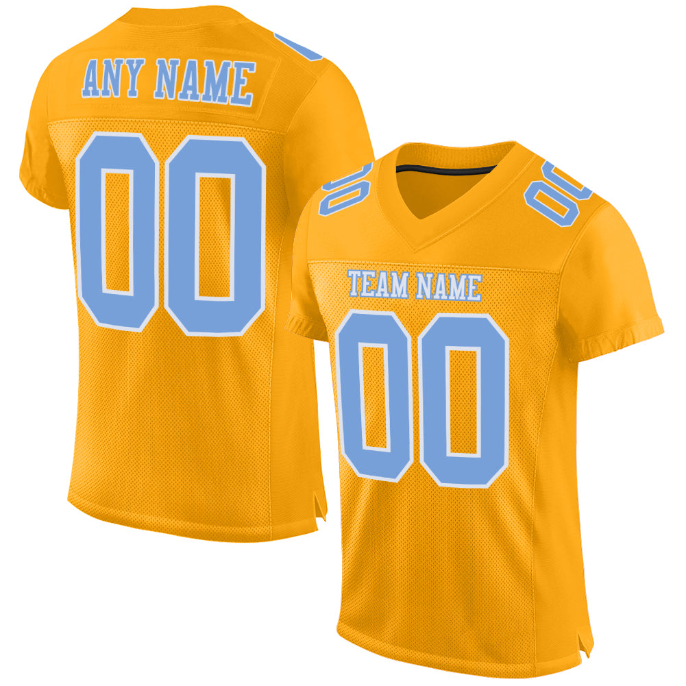 Custom Gold Light Blue-White Mesh Authentic Football Jersey - Sky-Custom