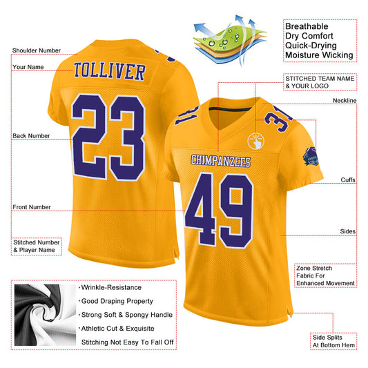 Custom Gold Purple-White Mesh Authentic Football Jersey - Sky-Custom
