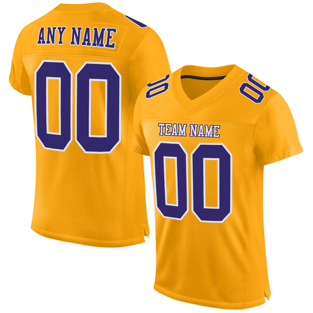 Custom Gold Purple-White Mesh Authentic Football Jersey - Sky-Custom