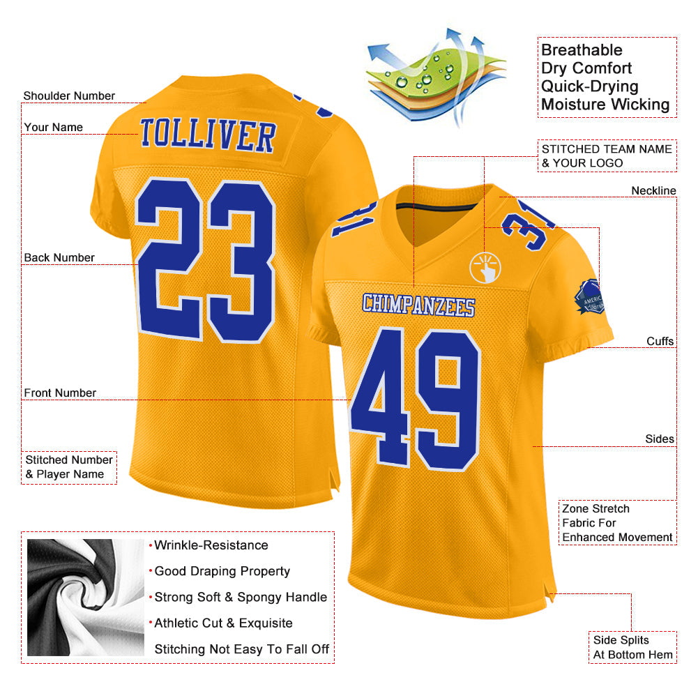 Custom Gold Royal-White Mesh Authentic Football Jersey - Sky-Custom