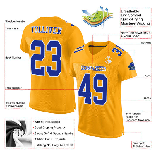 Custom Gold Royal-White Mesh Authentic Football Jersey - Sky-Custom