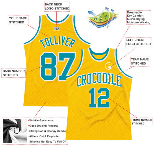 Custom Gold Teal-White Authentic Throwback Basketball Jersey - Sky-Custom