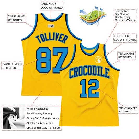 Custom Gold Blue-Navy Authentic Throwback Basketball Jersey - Sky-Custom