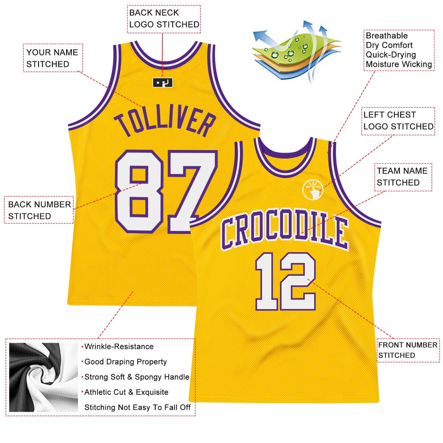 Custom Gold White-Purple Authentic Throwback Basketball Jersey - Sky-Custom