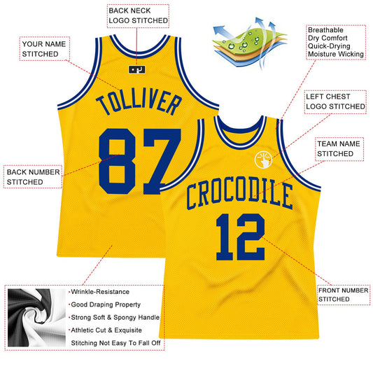 Custom Gold Royal-White Authentic Throwback Basketball Jersey - Sky-Custom