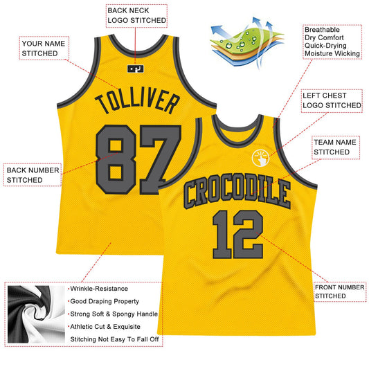 Custom Gold Steel Gray-Black Authentic Throwback Basketball Jersey - Sky-Custom