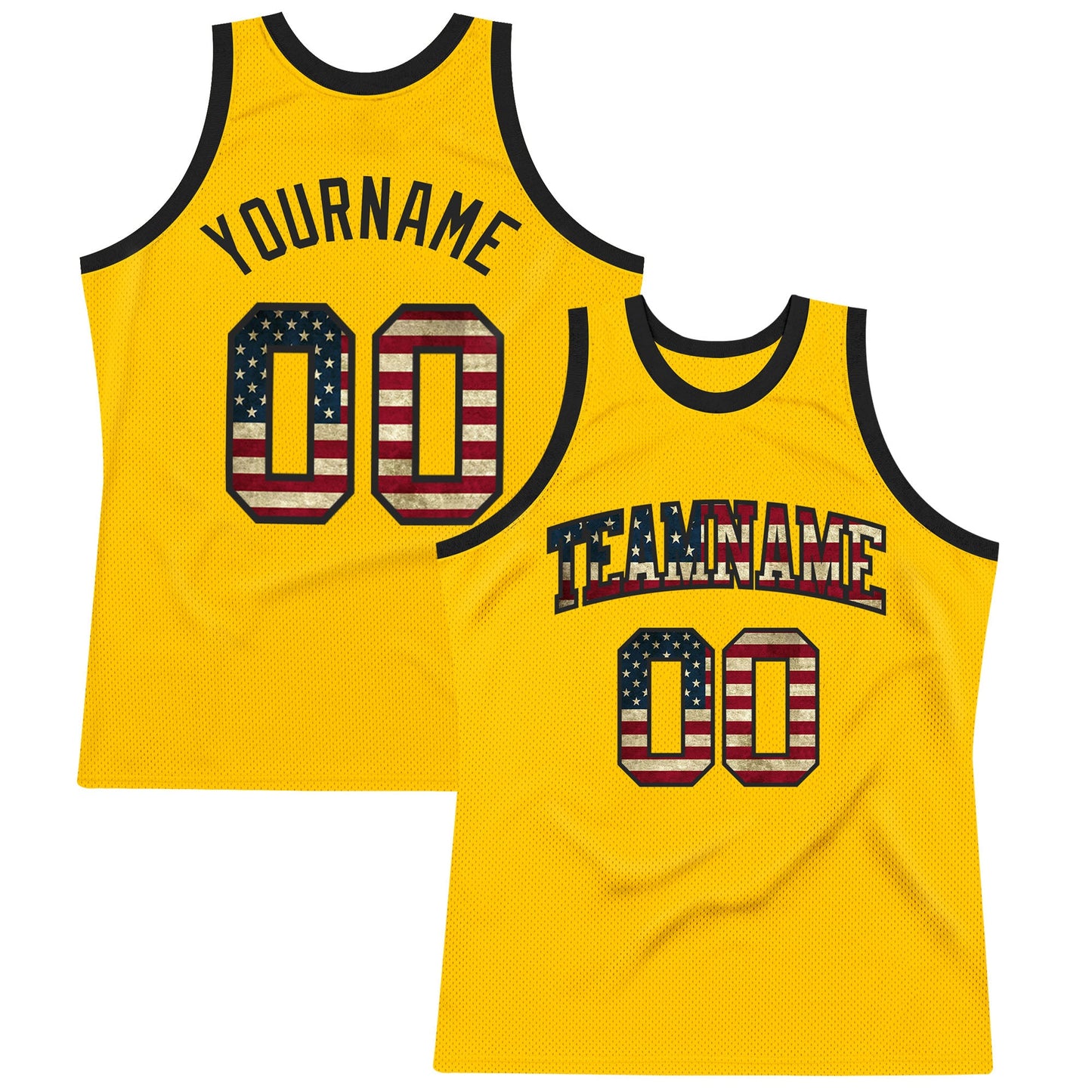 Custom Gold Vintage USA Flag-Black Authentic Throwback Basketball Jersey - Sky-Custom