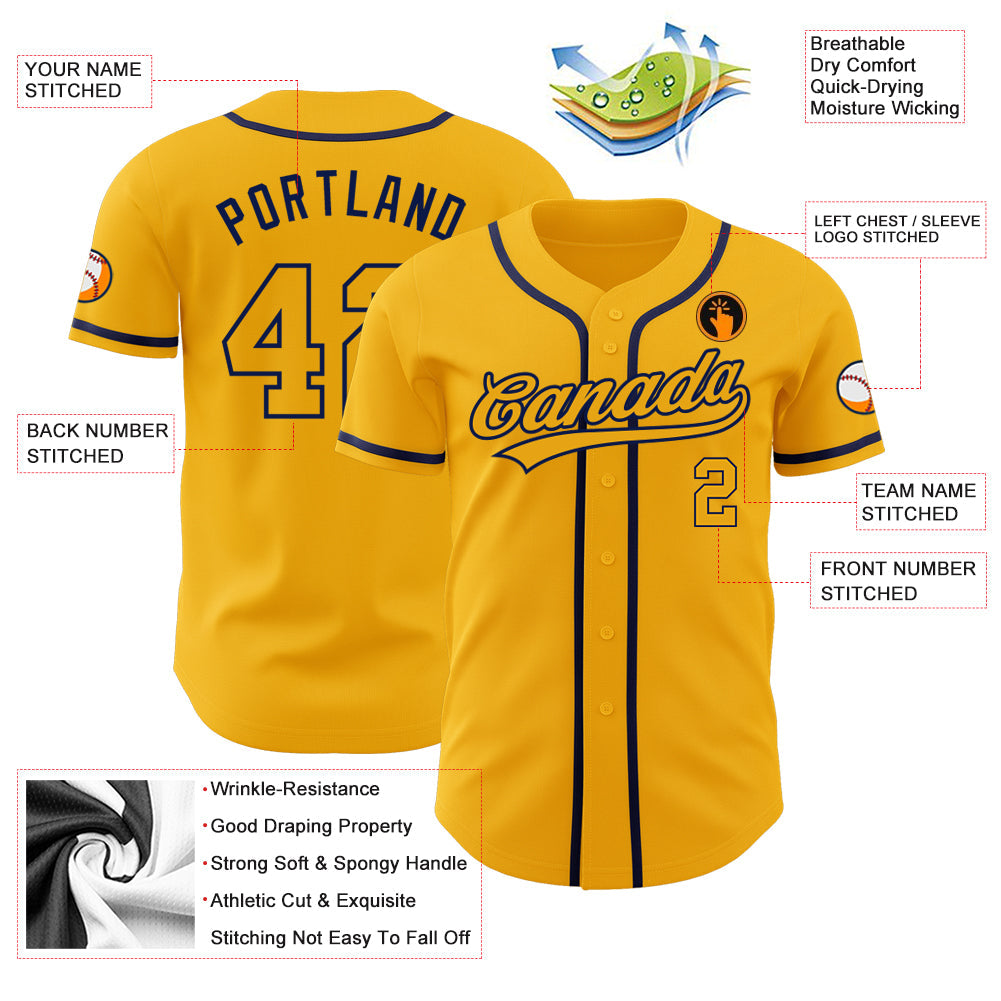 Custom Gold Gold-Navy Authentic Baseball Jersey - Sky-Custom