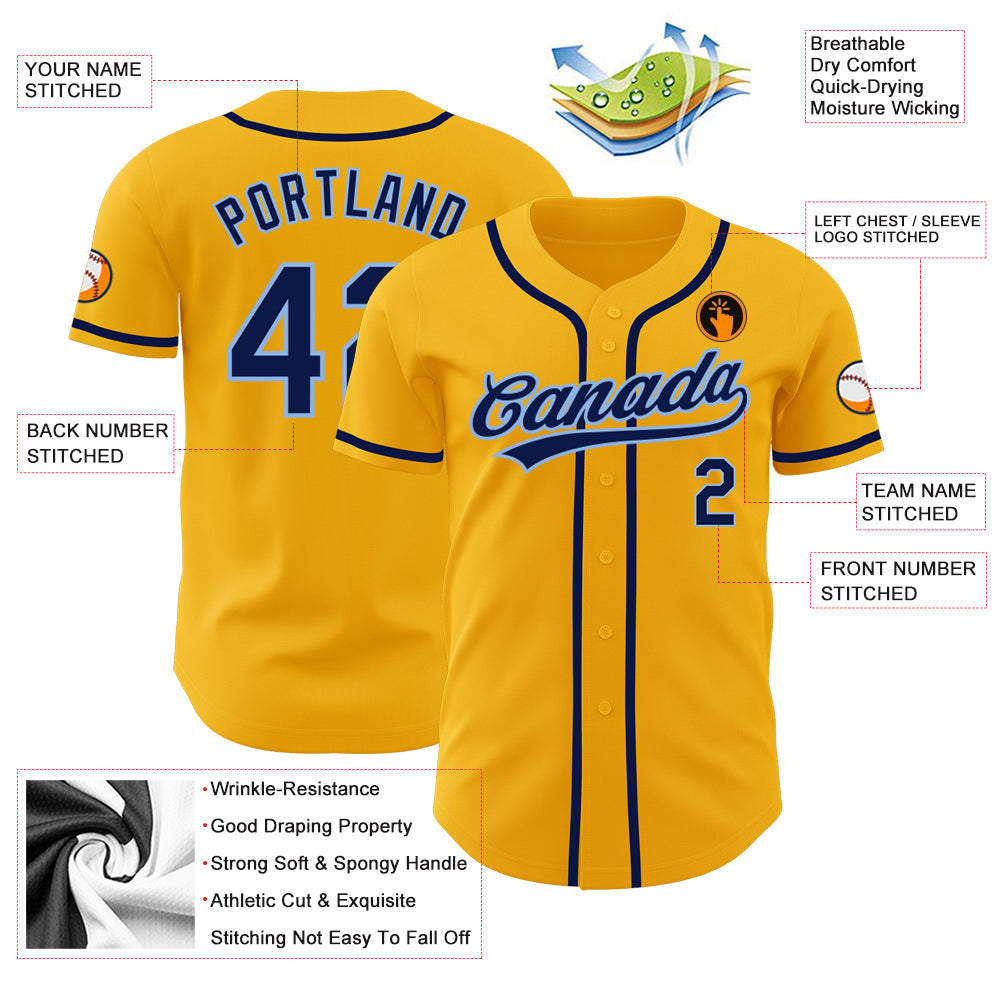 Custom Gold Navy-Light Blue Authentic Baseball Jersey - Sky-Custom