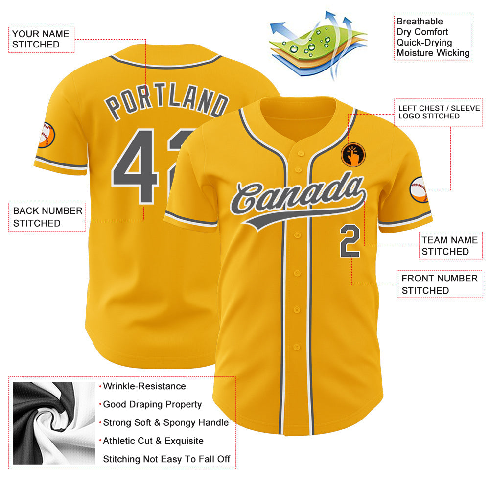 Custom Gold Steel Gray-White Authentic Baseball Jersey - Sky-Custom