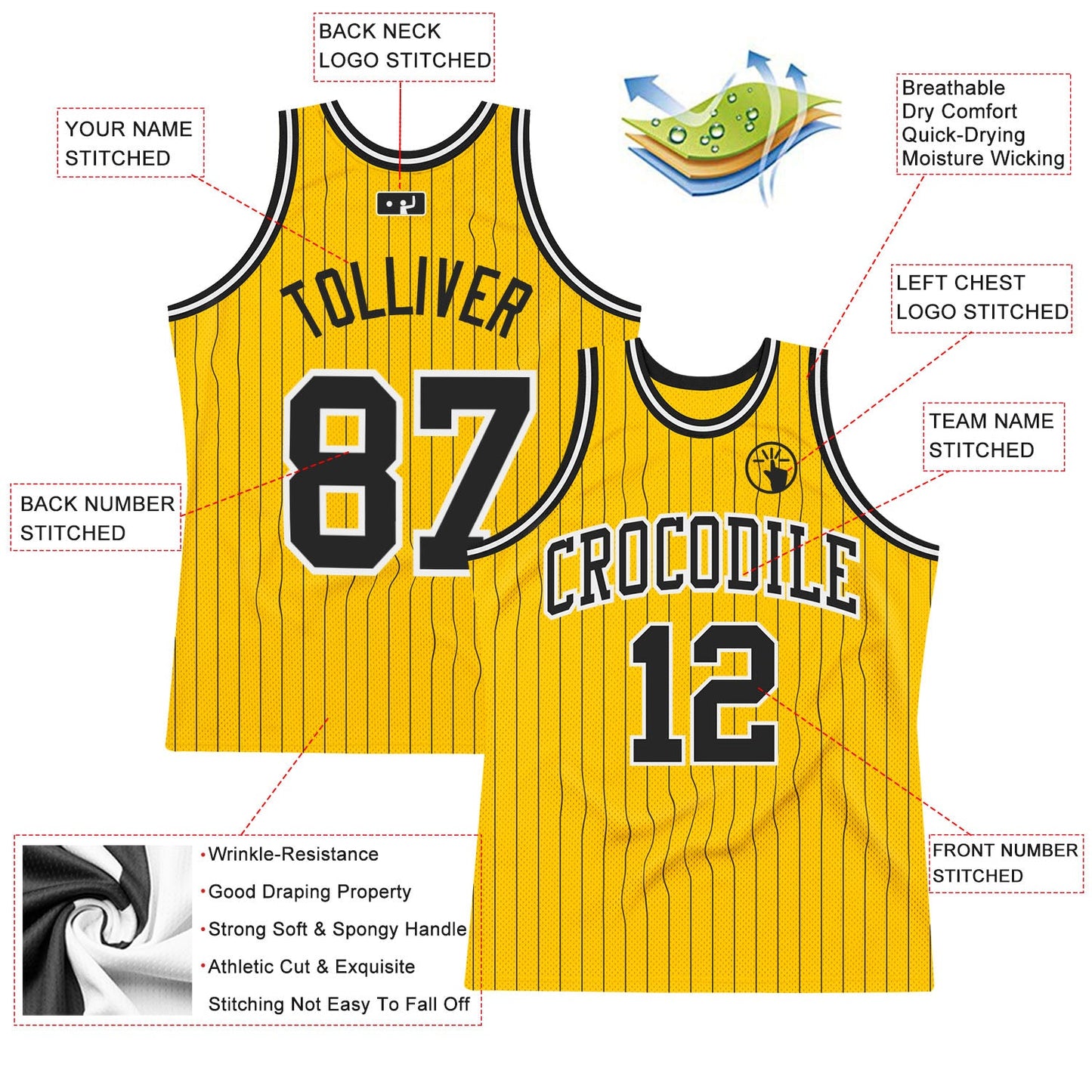 Custom Gold Black Pinstripe Black-White Authentic Basketball Jersey - Sky-Custom