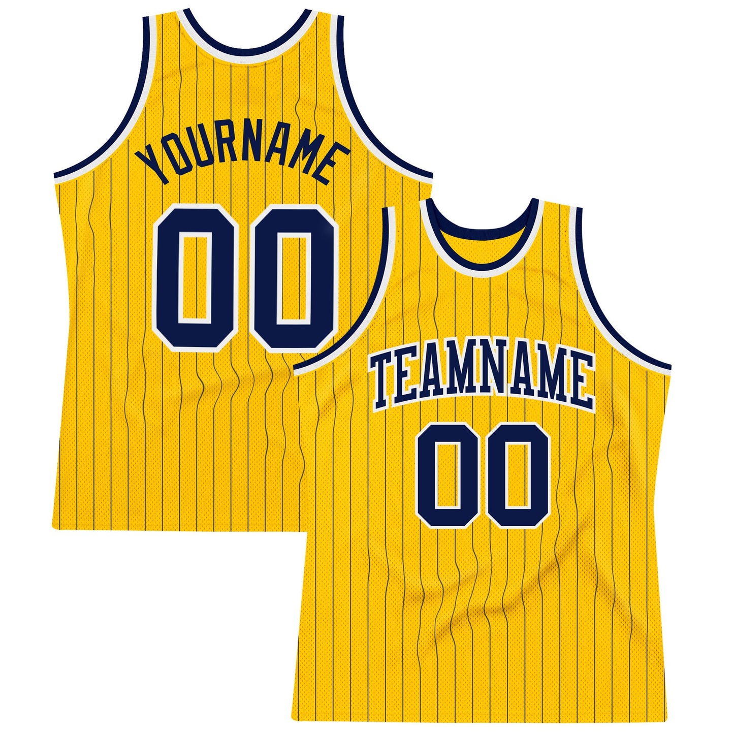 Custom Gold Navy Pinstripe Navy-White Authentic Basketball Jersey - Sky-Custom