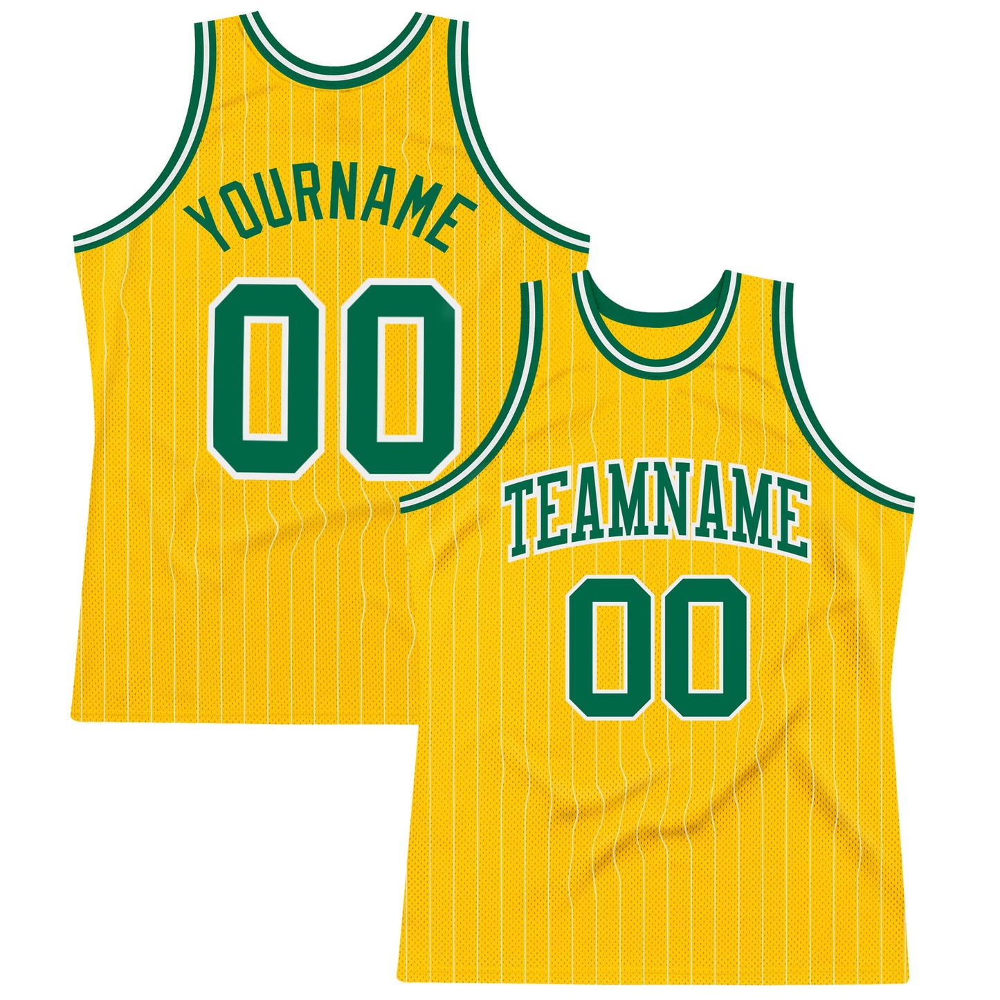 Custom Gold White Pinstripe Kelly Green Authentic Basketball Jersey - Sky-Custom