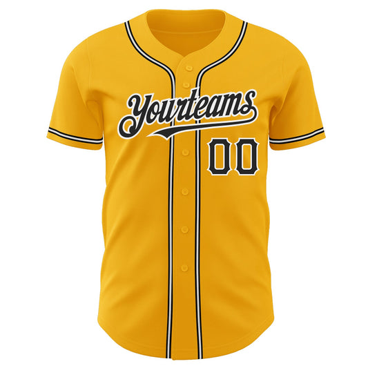 Custom Gold Black-White Authentic Baseball Jersey - Sky-Custom