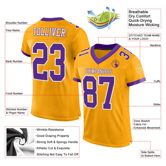 Custom Gold Purple-White Mesh Authentic Football Jersey - Sky-Custom
