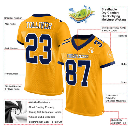 Custom Gold Navy-White Mesh Authentic Football Jersey - Sky-Custom