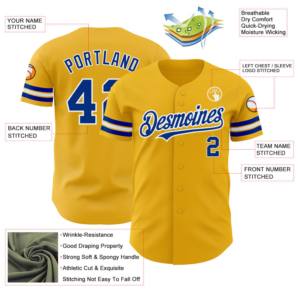 Custom Gold Royal-White Authentic Baseball Jersey - Sky-Custom
