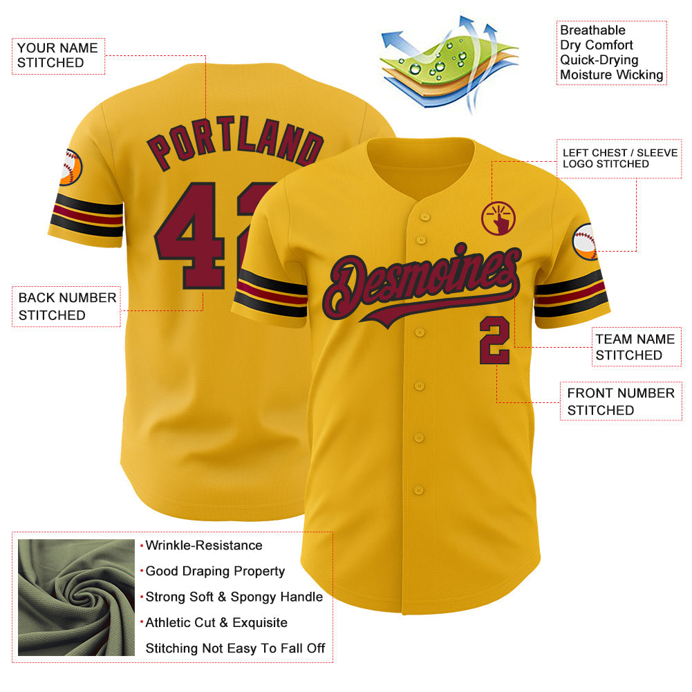 Custom Gold Crimson-Black Authentic Baseball Jersey - Sky-Custom