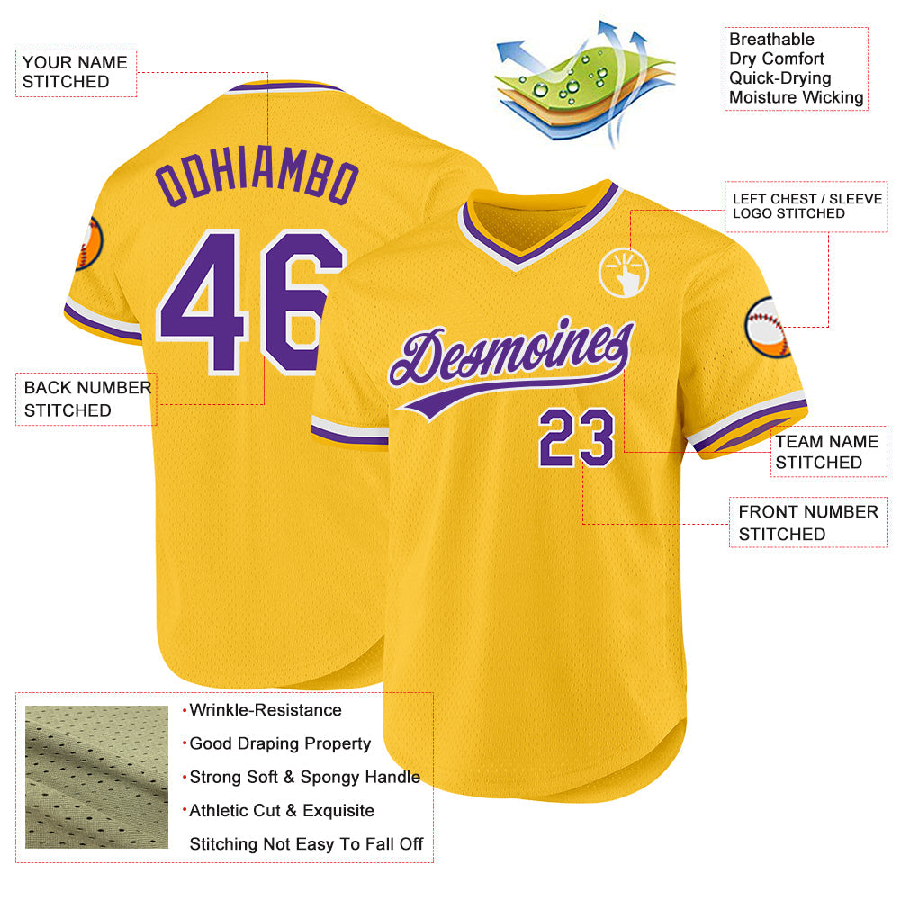 Custom Gold Purple-White Authentic Throwback Baseball Jersey - Sky-Custom