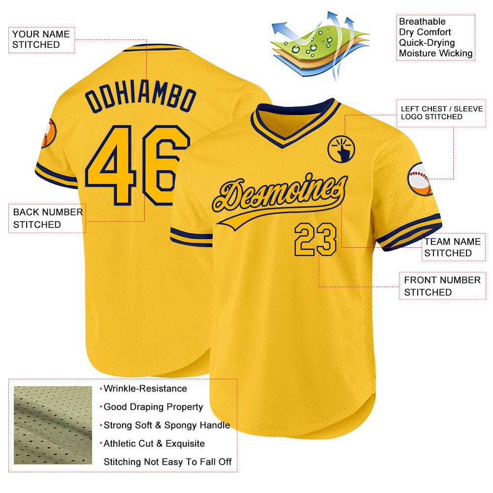 Custom Gold Navy Authentic Throwback Baseball Jersey - Sky-Custom