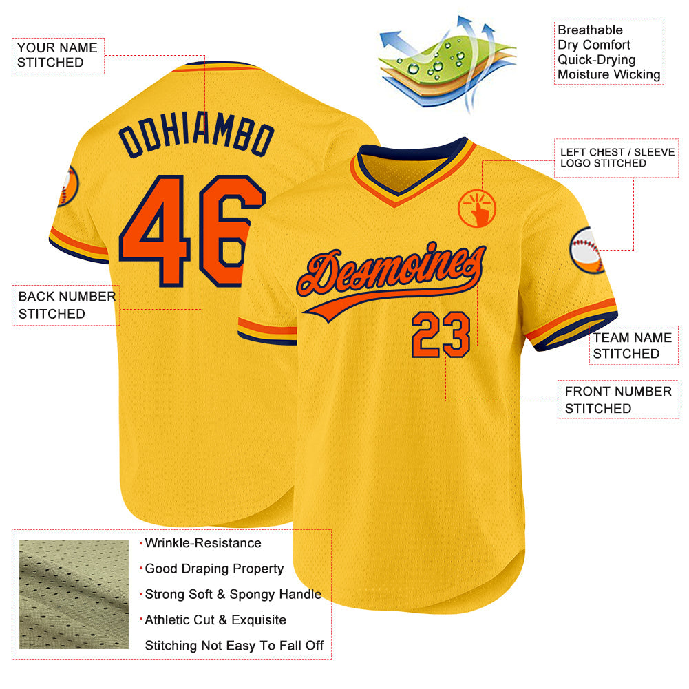 Custom Gold Orange-Navy Authentic Throwback Baseball Jersey - Sky-Custom
