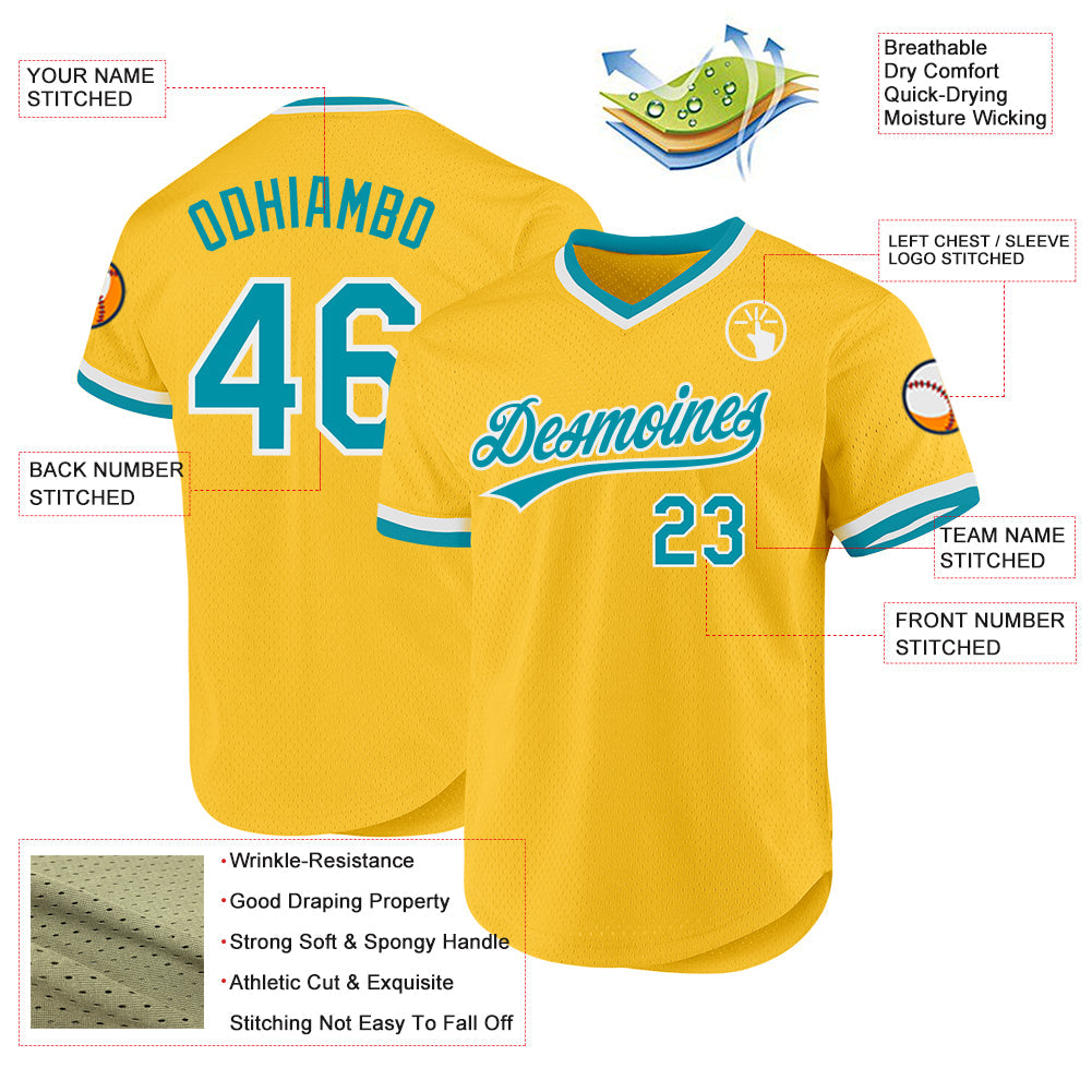 Custom Gold Teal-White Authentic Throwback Baseball Jersey - Sky-Custom