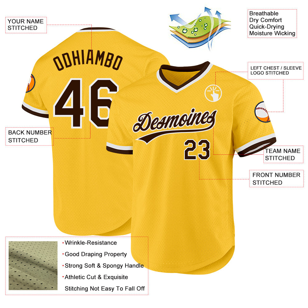 Custom Gold Brown-White Authentic Throwback Baseball Jersey - Sky-Custom