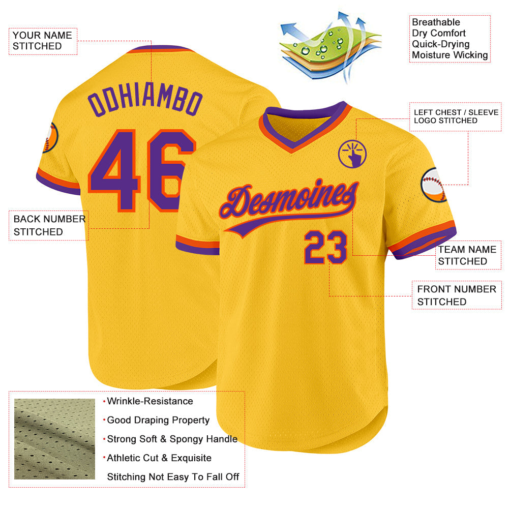 Custom Gold Purple-Orange Authentic Throwback Baseball Jersey - Sky-Custom