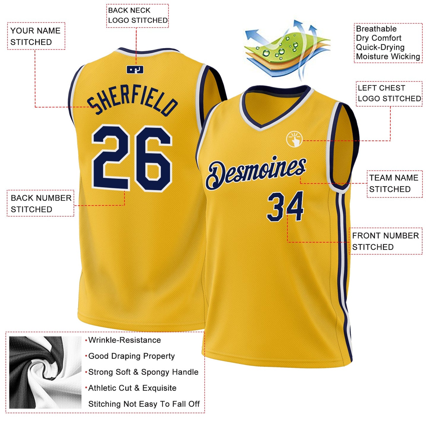 Custom Gold Navy-White Authentic Throwback Basketball Jersey - Sky-Custom
