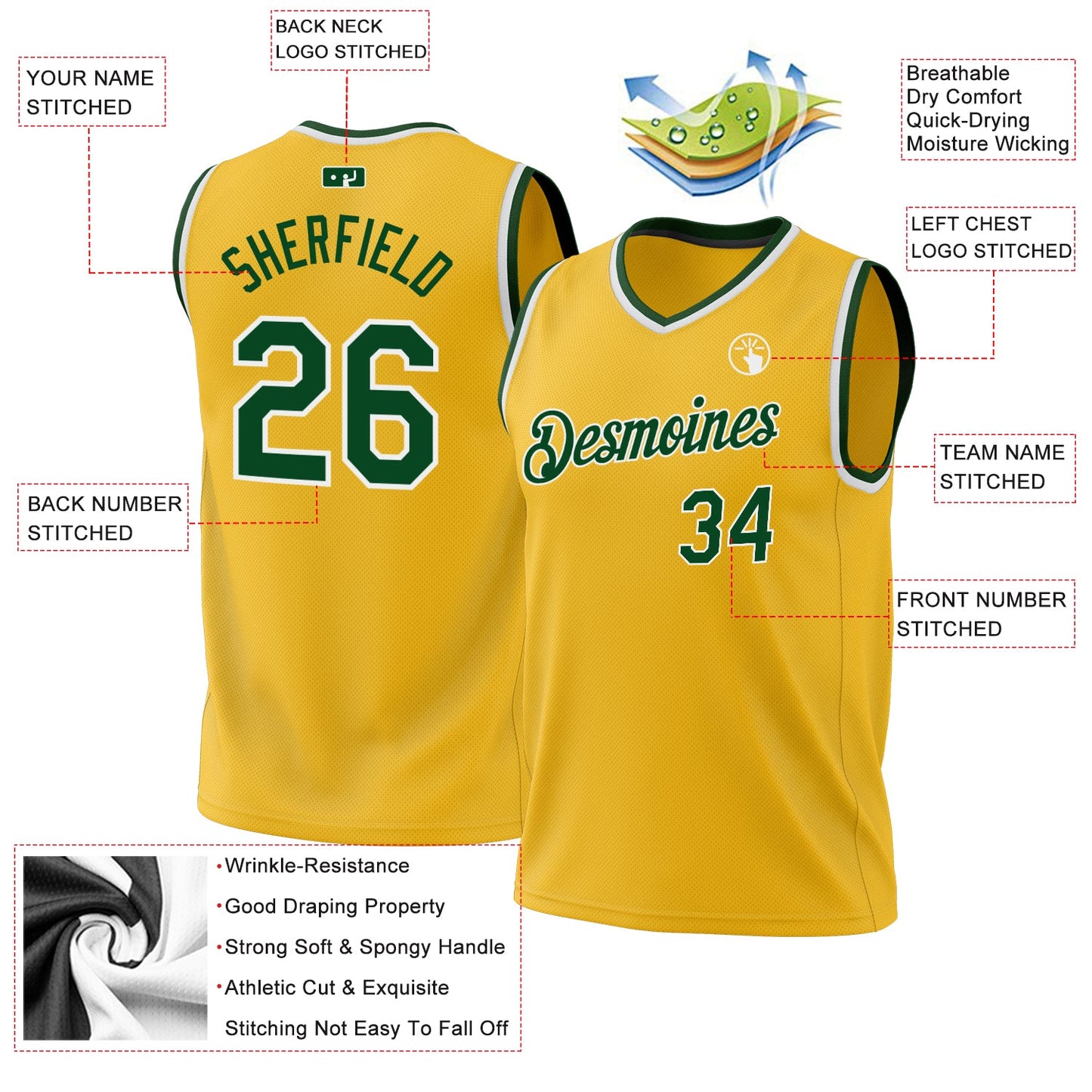 Custom Gold Green-White Authentic Throwback Basketball Jersey - Sky-Custom