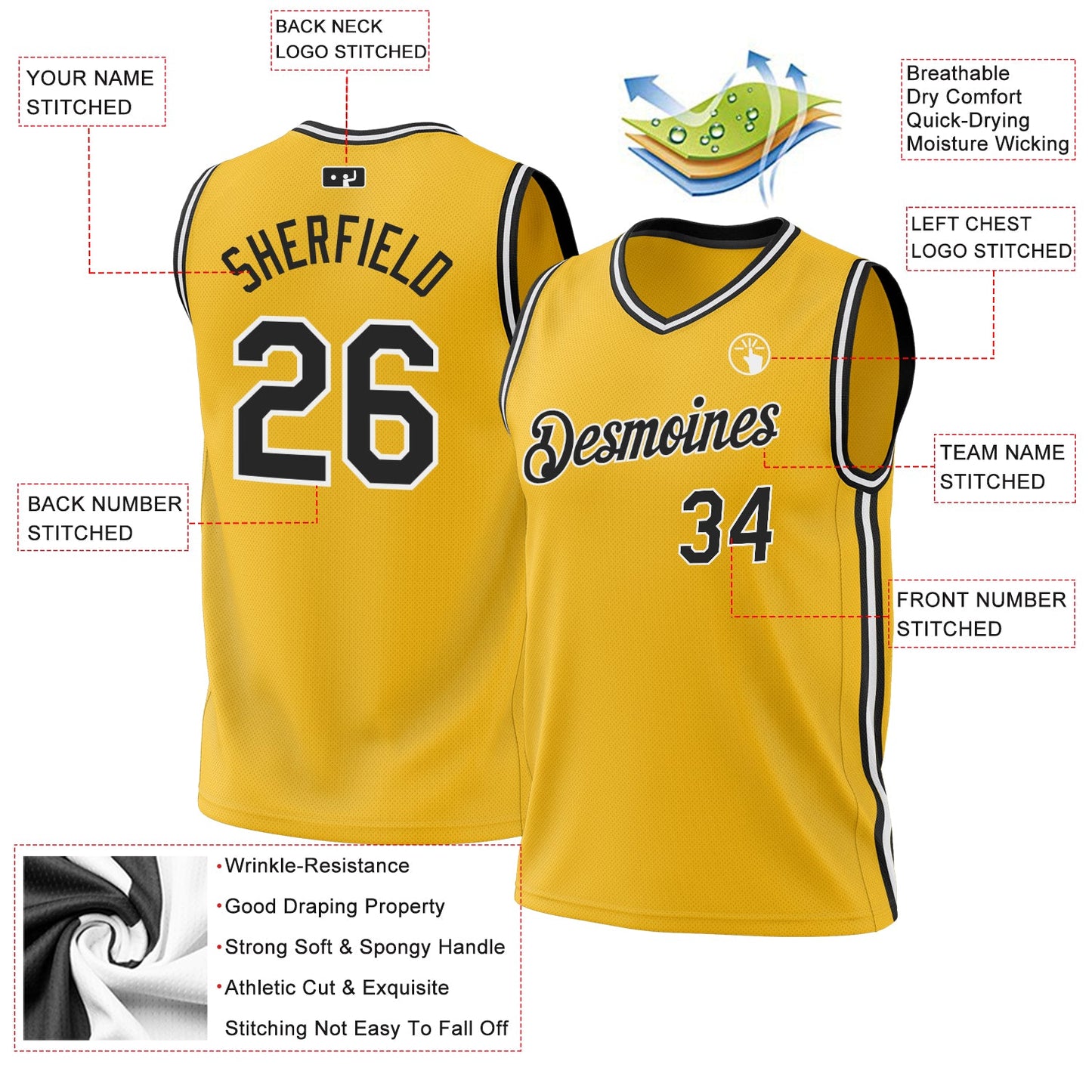 Custom Gold Black-White Authentic Throwback Basketball Jersey - Sky-Custom