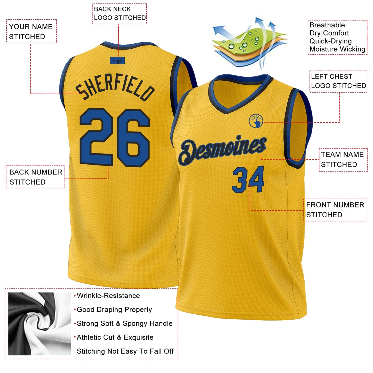 Custom Gold Blue-Black Authentic Throwback Basketball Jersey - Sky-Custom