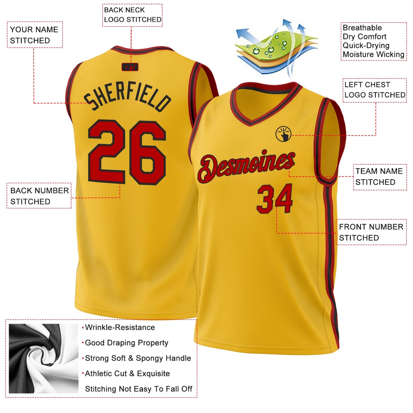 Custom Gold Red-Black Authentic Throwback Basketball Jersey - Sky-Custom