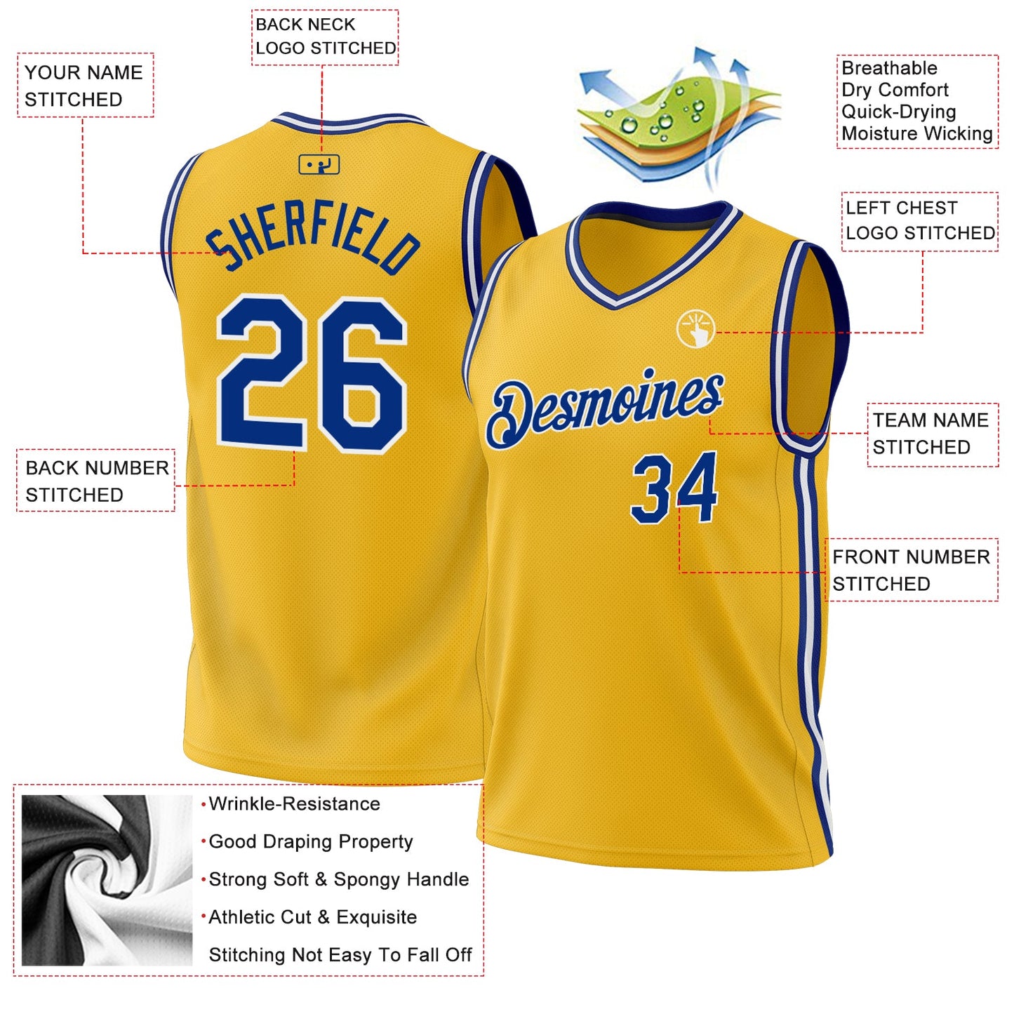 Custom Gold Royal-White Authentic Throwback Basketball Jersey - Sky-Custom