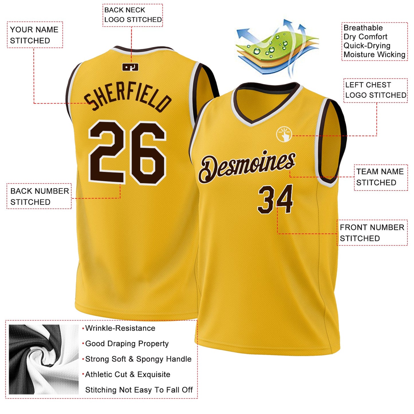 Custom Gold Brown-White Authentic Throwback Basketball Jersey - Sky-Custom