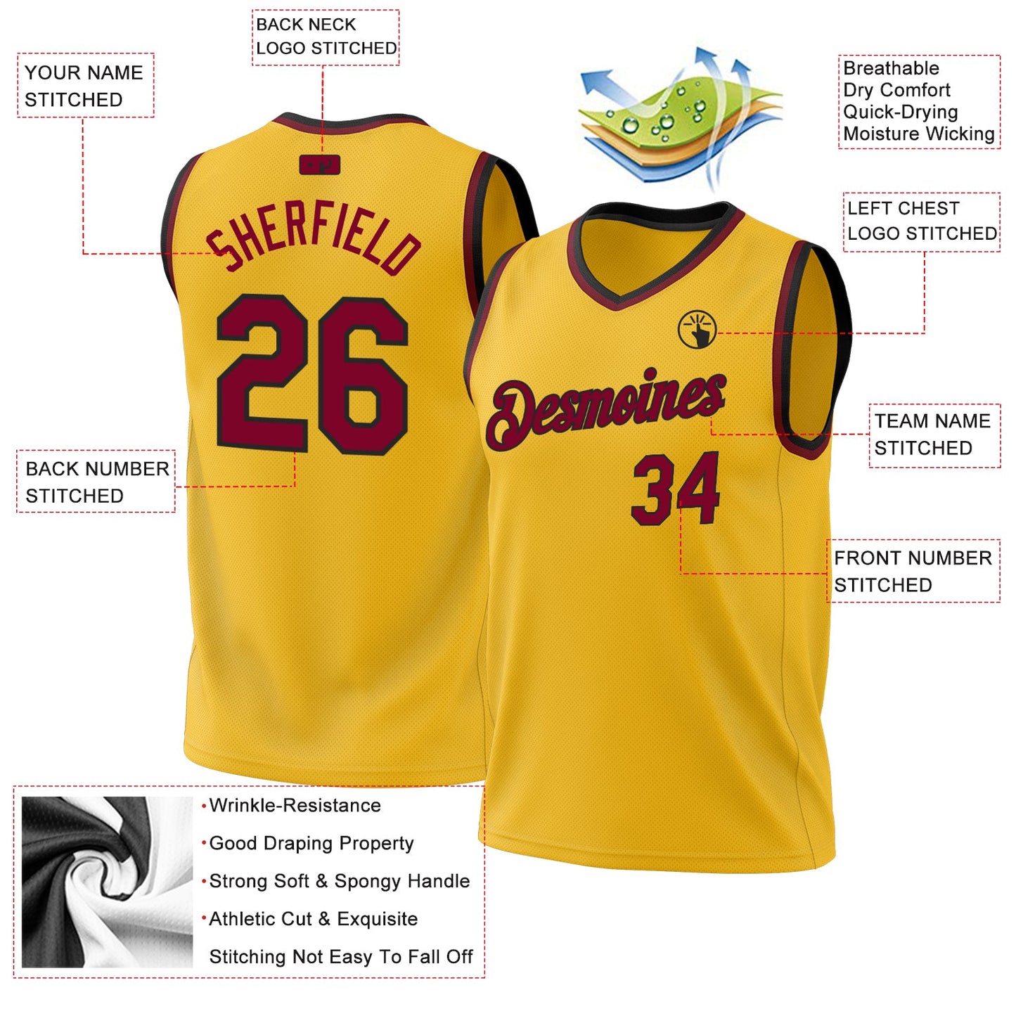 Custom Gold Maroon-Black Authentic Throwback Basketball Jersey - Sky-Custom