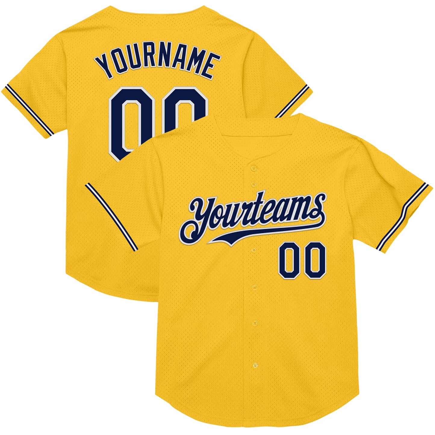 Custom Gold Navy-White Mesh Authentic Throwback Baseball Jersey - Sky-Custom