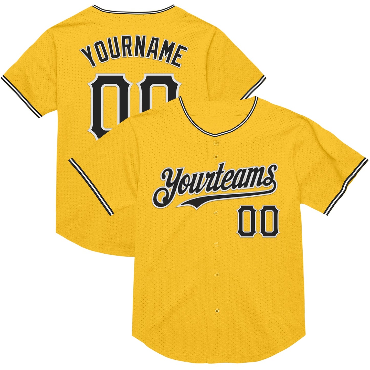 Custom Gold Black-White Mesh Authentic Throwback Baseball Jersey - Sky-Custom