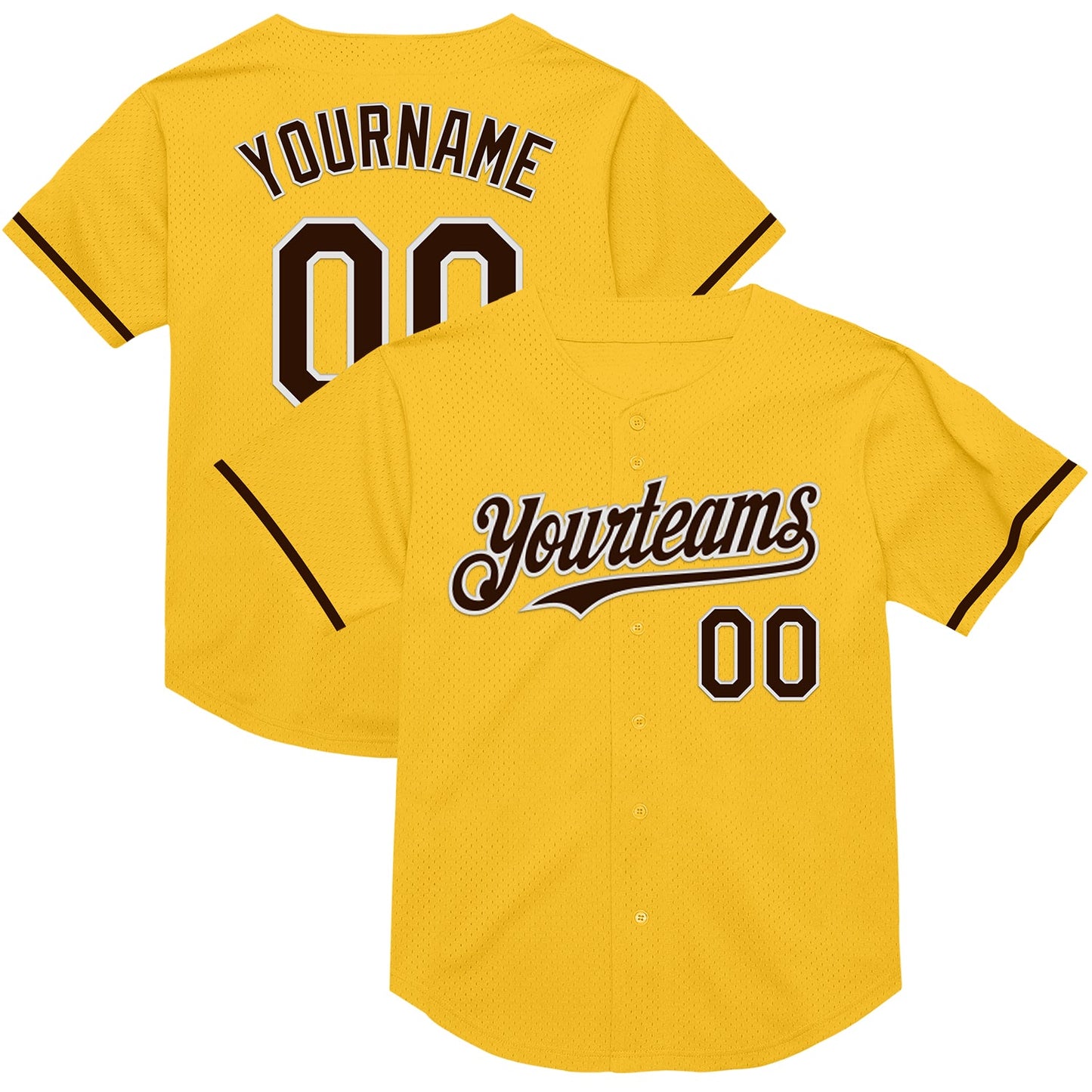 Custom Gold Brown-White Mesh Authentic Throwback Baseball Jersey - Sky-Custom