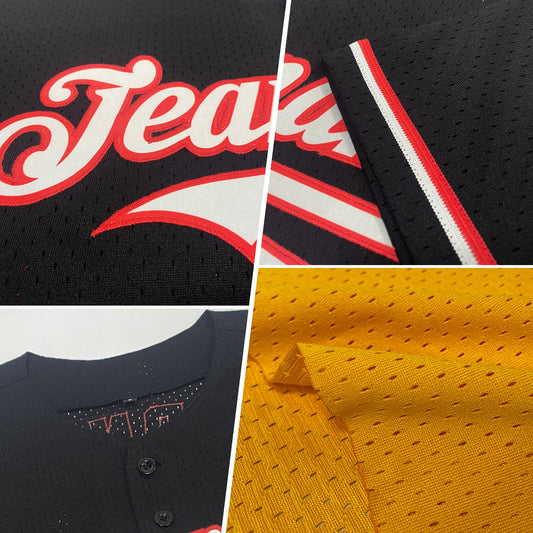 Custom Gold Black Mesh Authentic Throwback Baseball Jersey - Sky-Custom