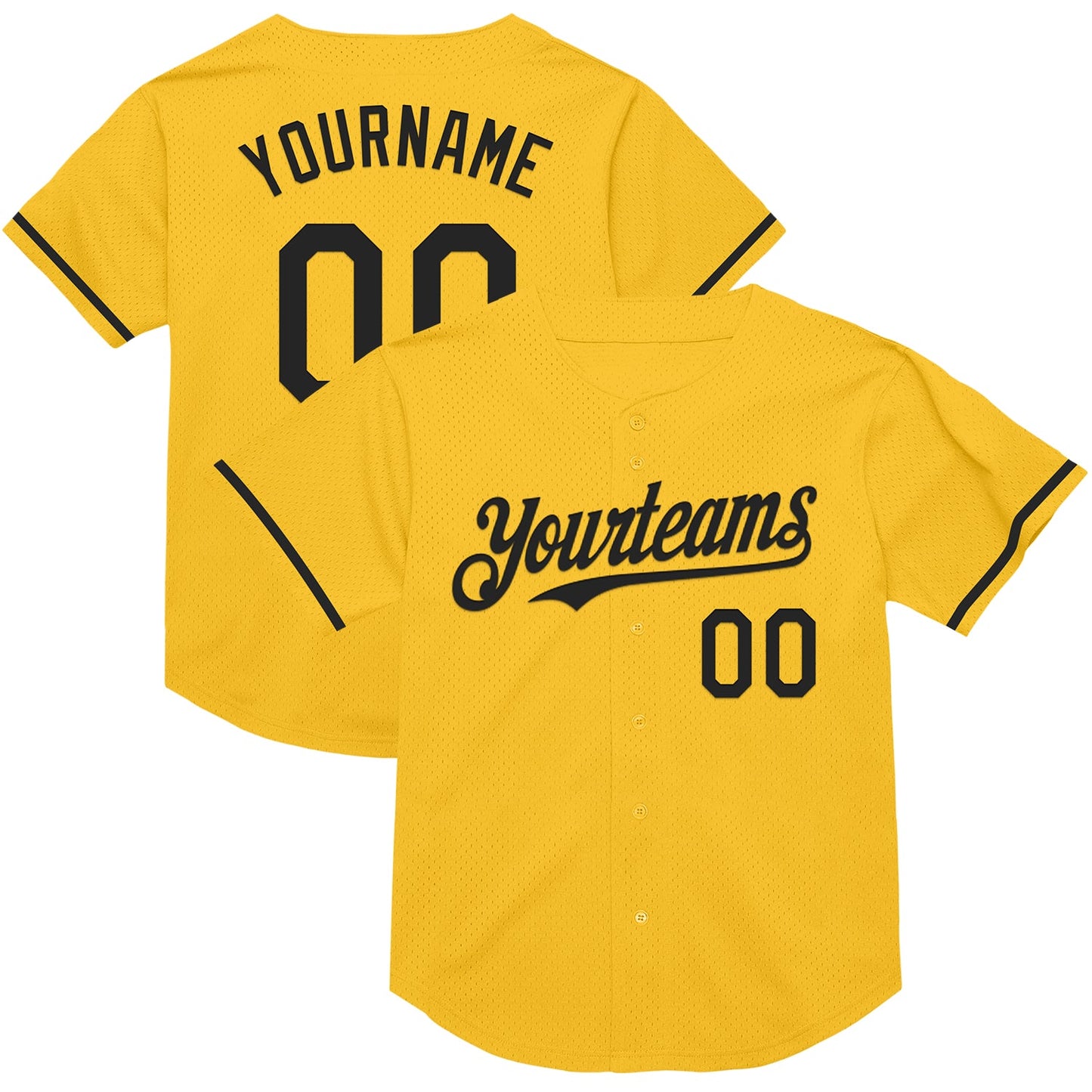 Custom Gold Black Mesh Authentic Throwback Baseball Jersey - Sky-Custom
