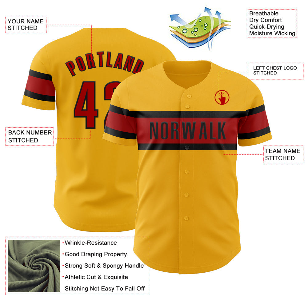 Custom Gold Red-Black Authentic Baseball Jersey - Sky-Custom