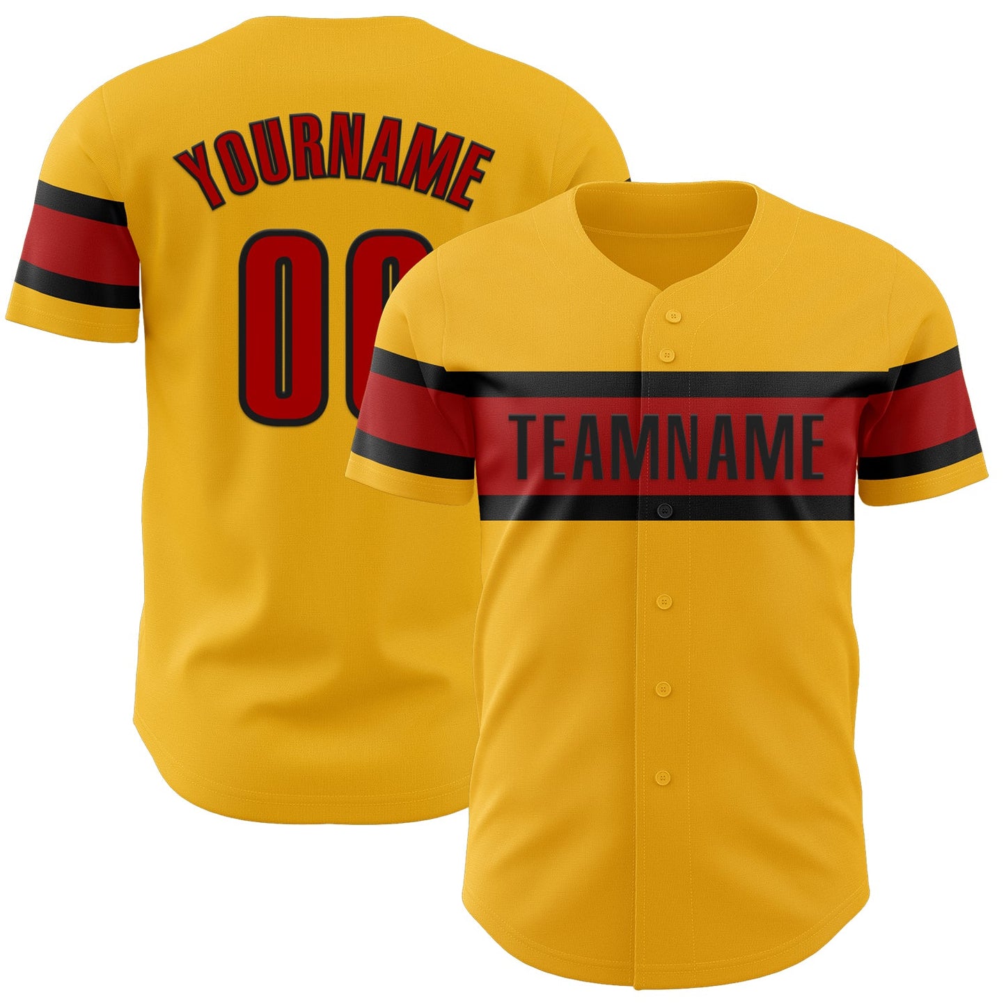 Custom Gold Red-Black Authentic Baseball Jersey - Sky-Custom