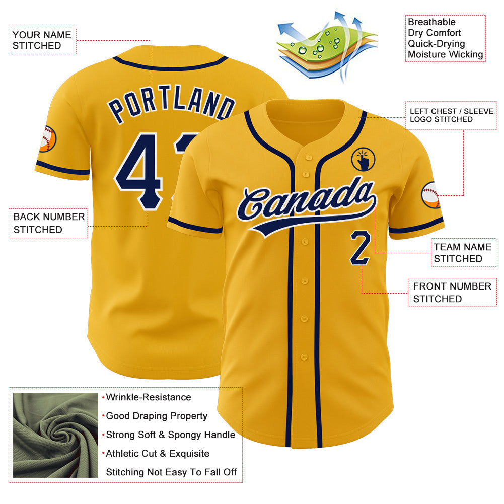 Custom Gold Navy-White Authentic Baseball Jersey - Sky-Custom