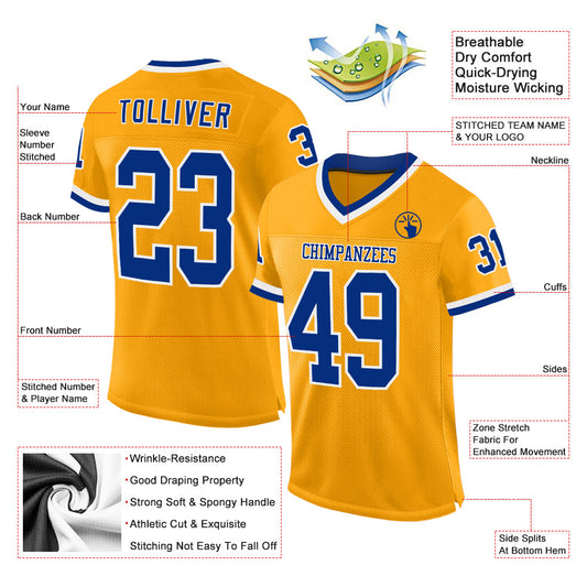 Custom Gold Royal-White Mesh Authentic Throwback Football Jersey - Sky-Custom