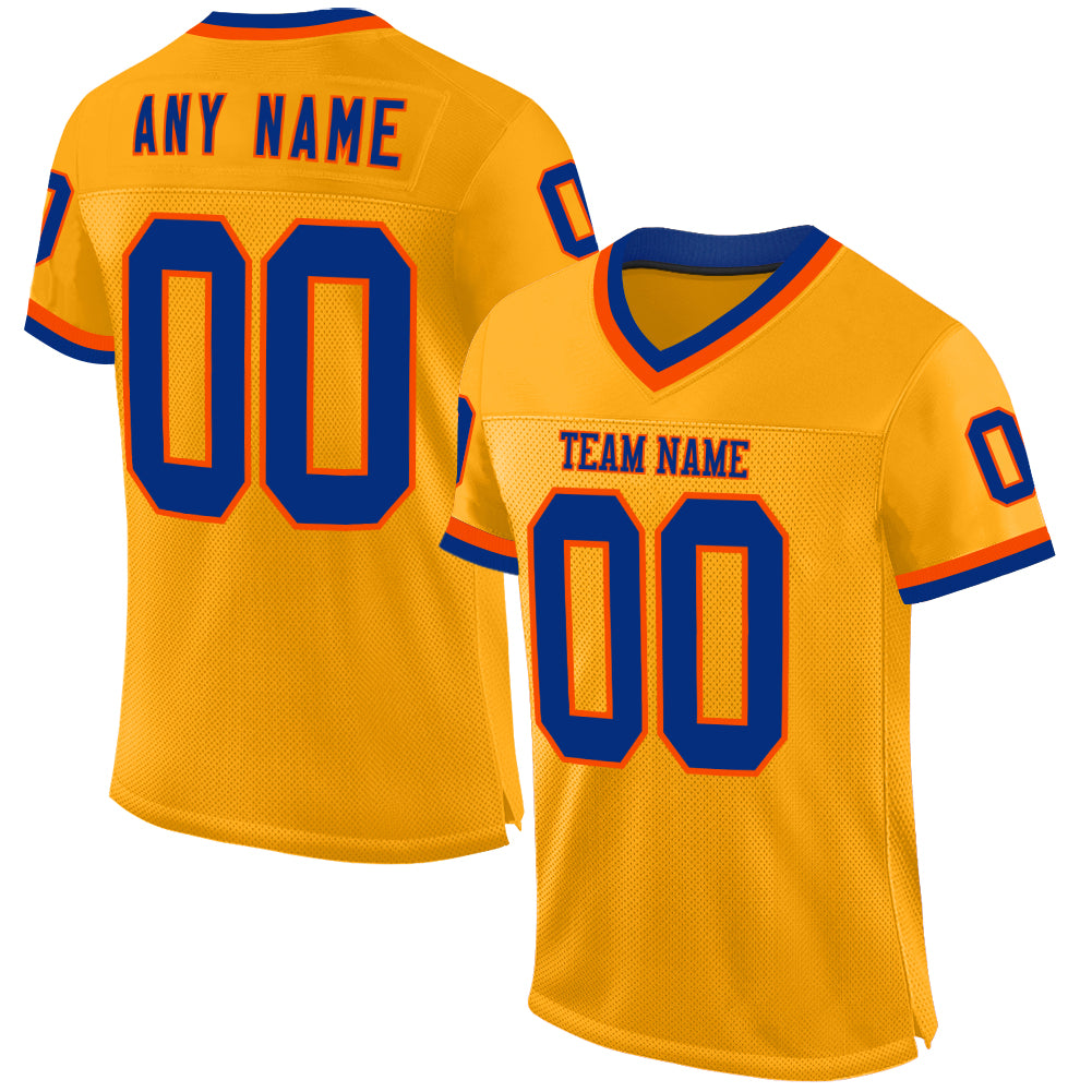 Custom Gold Royal-Orange Mesh Authentic Throwback Football Jersey - Sky-Custom