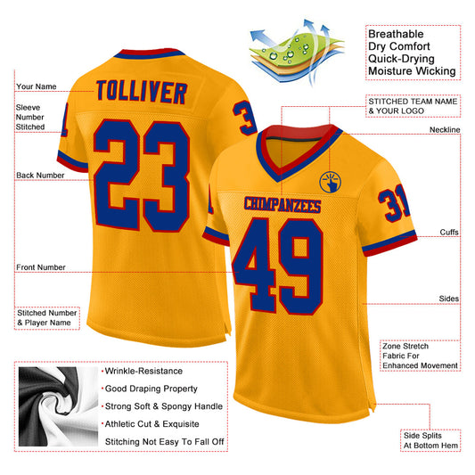 Custom Gold Royal-Red Mesh Authentic Throwback Football Jersey - Sky-Custom