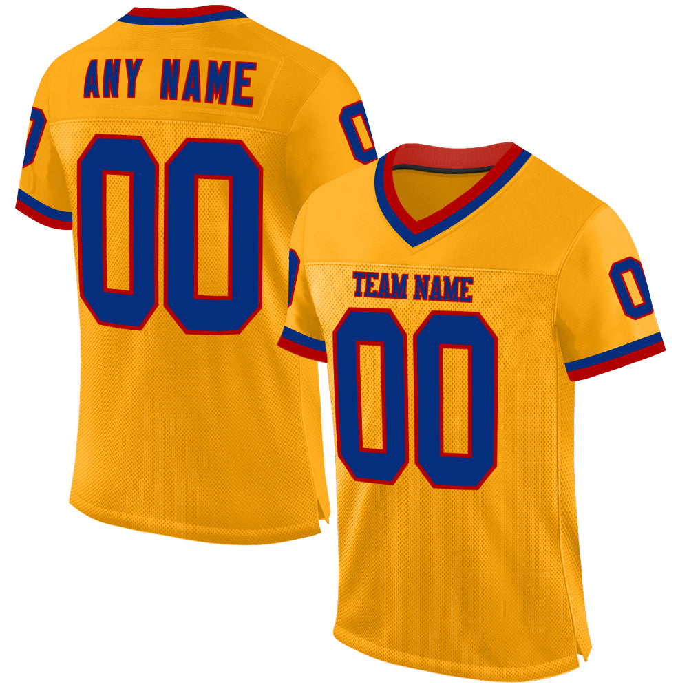 Custom Gold Royal-Red Mesh Authentic Throwback Football Jersey - Sky-Custom
