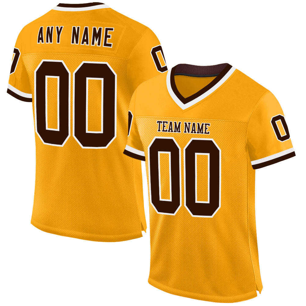 Custom Gold Brown-White Mesh Authentic Throwback Football Jersey - Sky-Custom