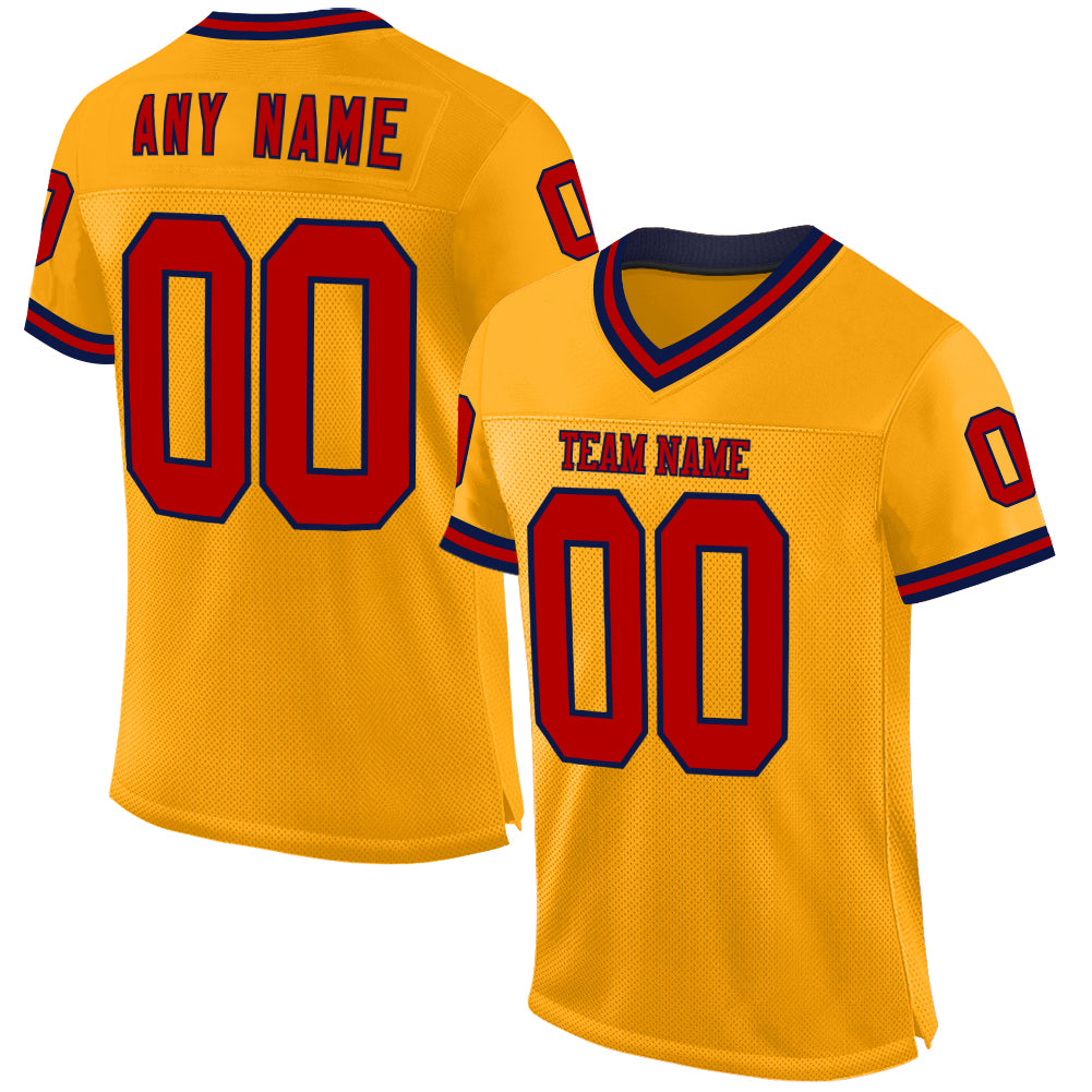 Custom Gold Red-Navy Mesh Authentic Throwback Football Jersey - Sky-Custom